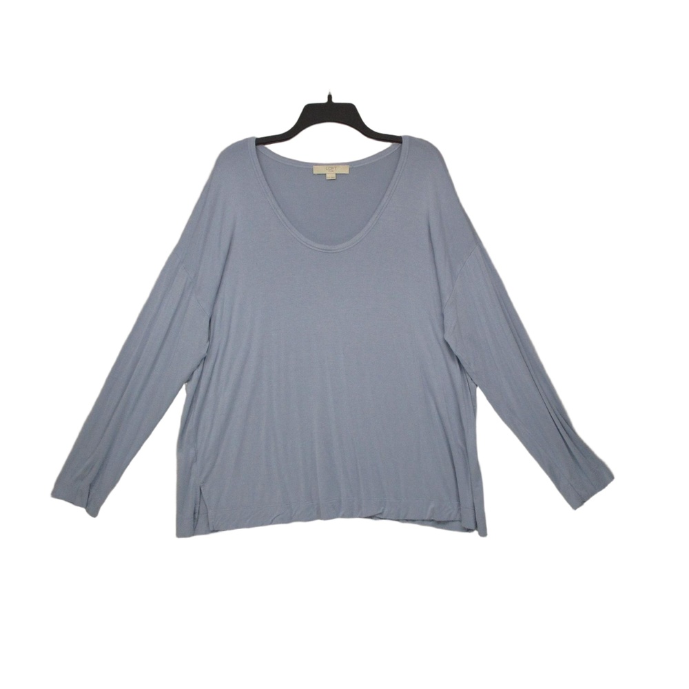 LOFT Light Blue Scoop Neck Relaxed Stretch Longsleeve Top Womens Size Plus 16/18